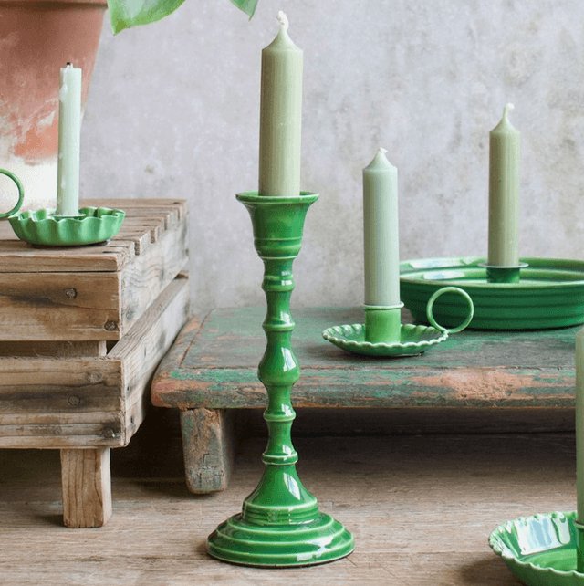 Weldaad Emaille kandelaar groen