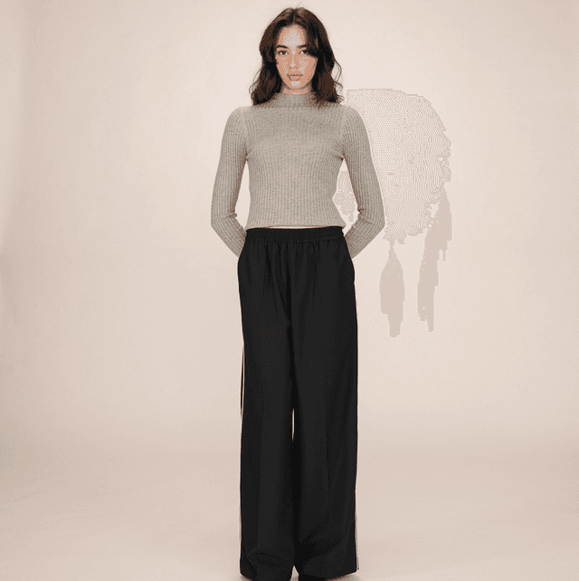Wide-leg trousers with elasticated waistband Navy