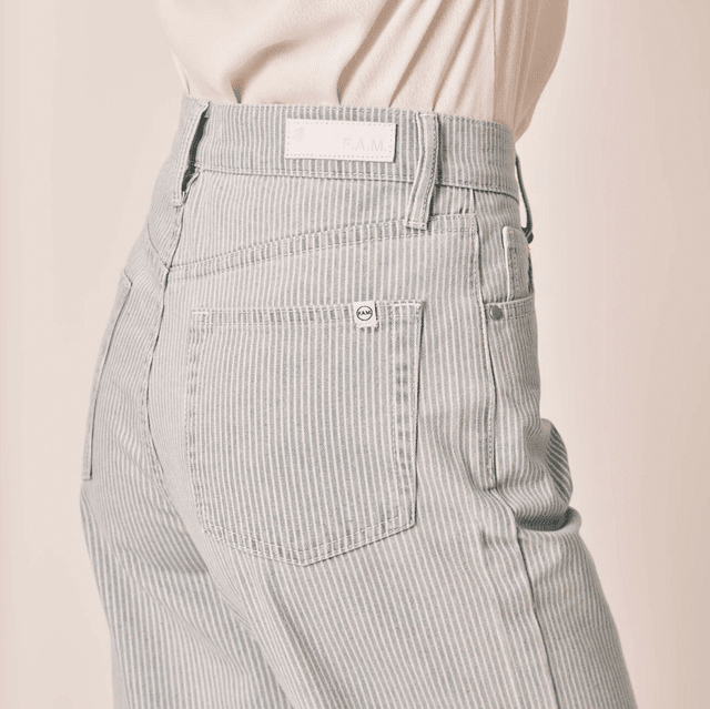 Forest Stripe Flared Cotton Jeans Blue