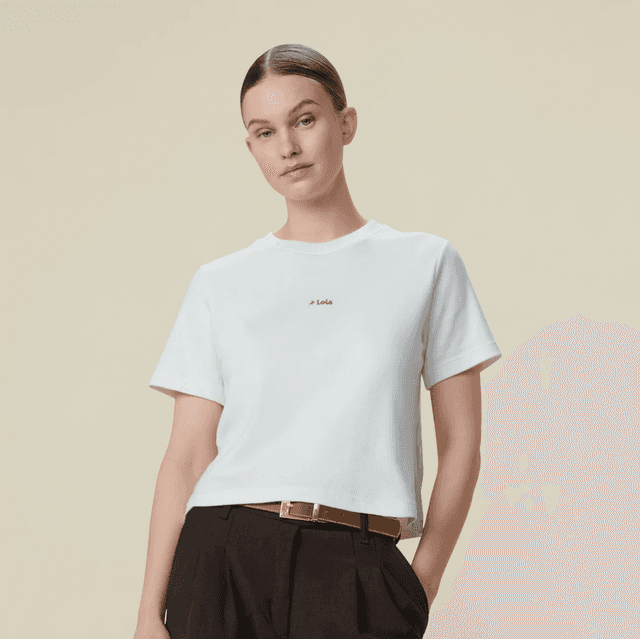 Lois Jeans Cherry Tee Lois Center - Cropped Tee Off White Brown Logo
