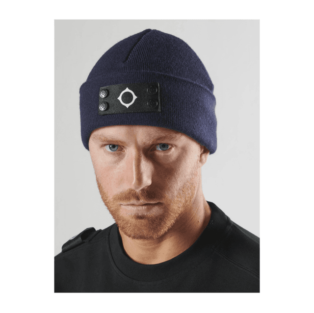 Ma.Strum Knitted Badge Beanie Ink Navy
