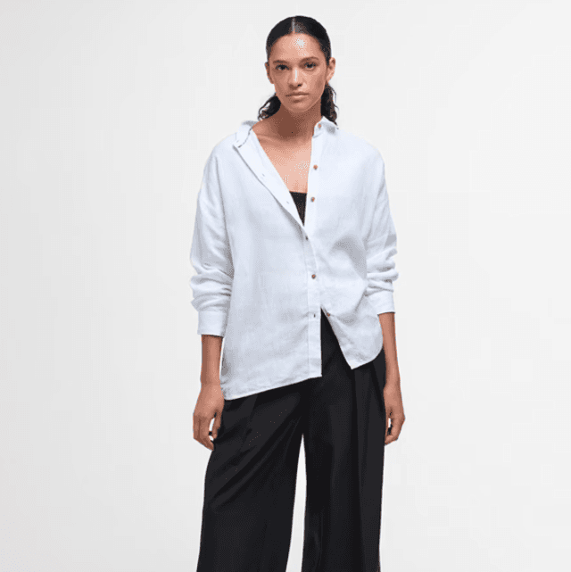 Barbour Hampton Linen Shirt White Safari Dress 