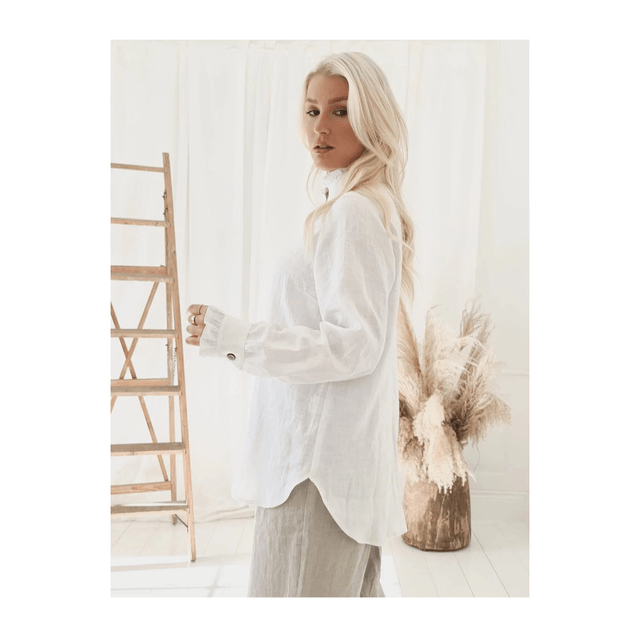 Ruffle Linen Shirt White