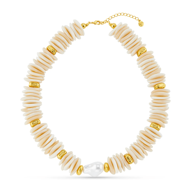 Statement Chip & Stationed Pearl Necklace