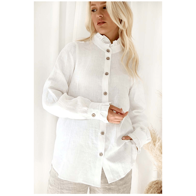Ruffle Linen Shirt White